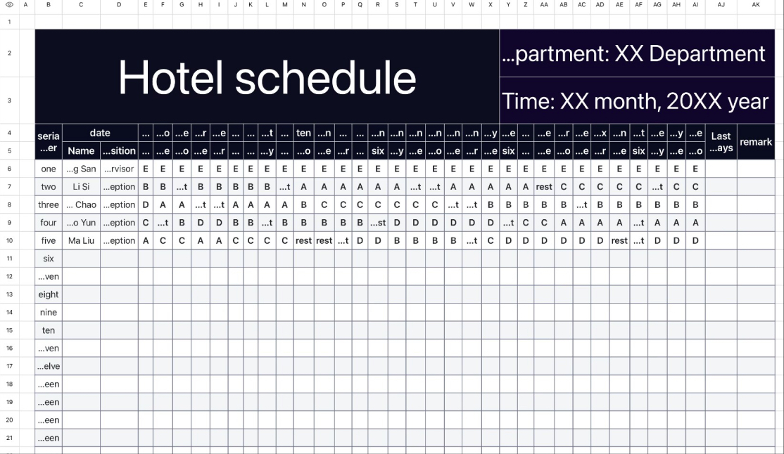 Hotel schedule